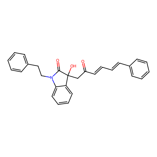 3-hydroxy-3-[(3E,5E)-2-oxo-6-phenylhexa-3,5-dien-1-yl]-1-(2-phenylethyl)-1,3-dihydro-2H-indol-2-one structure
