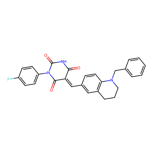 (5E)-5-[(1-benzyl-3,4-dihydro-2H-quinolin-6-yl)methylidene]-1-(4-fluorophenyl)-1,3-diazinane-2,4,6-trione structure