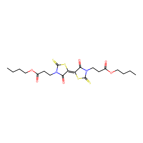butyl 3-{(5E)-5-[3-(3-butoxy-3-oxopropyl)-4-oxo-2-thioxo-1,3-thiazolidin-5-ylidene]-4-oxo-2-thioxo-1,3-thiazolidin-3-yl}propanoate structure
