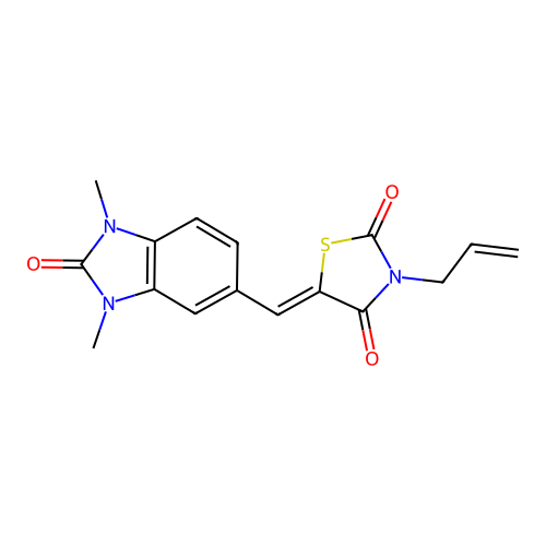 (Z)-3-allyl-5-((1,3-dimethyl-2-oxo-2,3-dihydro-1H-benzo[d]imidazol-5-yl)methylene)thiazolidine-2,4-dione structure