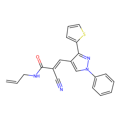 (E)-N-Allyl-2-cyano-3-(1-phenyl-3-thiophen-2-yl-1H-pyrazol-4-yl)-acrylamide structure