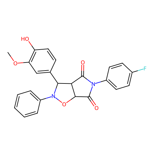 5-(4-fluorophenyl)-3-(4-hydroxy-3-methoxyphenyl)-2-phenyl-3a,6a-dihydro-3H-pyrrolo[3,4-d][1,2]oxazole-4,6-dione structure