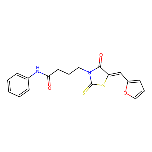 (Z)-4-(5-(furan-2-ylmethylene)-4-oxo-2-thioxothiazolidin-3-yl)-N-phenylbutanamide structure