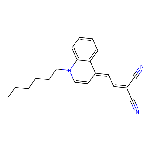 2-(2-(1-Hexyl-4(1H)-quinolinylidene)ethylidene)malononitrile structure