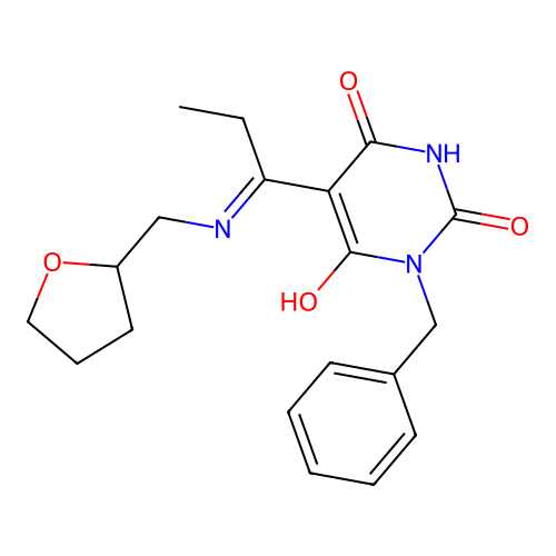 (5E)-1-benzyl-5-[1-(oxolan-2-ylmethylamino)propylidene]-1,3-diazinane-2,4,6-trione structure