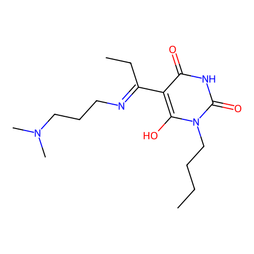 (5E)-1-butyl-5-[1-[3-(dimethylamino)propylamino]propylidene]-1,3-diazinane-2,4,6-trione structure