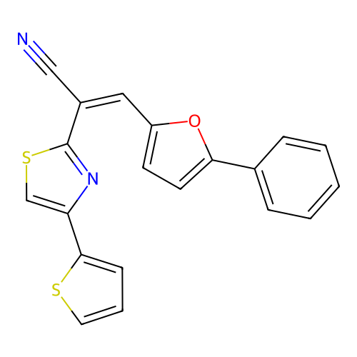 (Z)-3-(5-Phenyl-furan-2-yl)-2-(4-thiophen-2-yl-thiazol-2-yl)-acrylonitrile structure