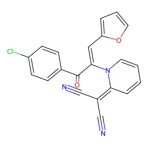 2-{1-[(Z)-1-(4-Chloro-benzoyl)-2-furan-2-yl-vinyl]-1H-pyridin-2-ylidene}-malononitrile structure