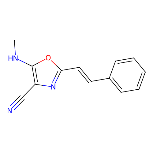 5-(methylamino)-2-[(E)-2-phenylethenyl]-1,3-oxazole-4-carbonitrile structure