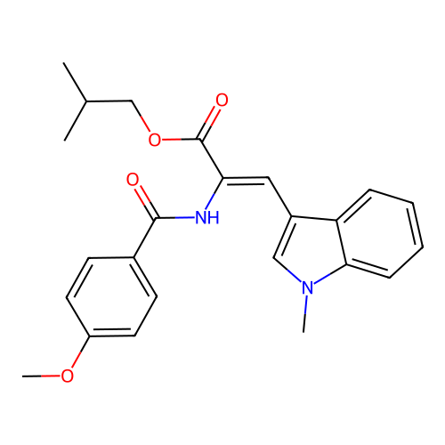 (Z)-isobutyl 2-(4-methoxybenzamido)-3-(1-methyl-1H-indol-3-yl)acrylate structure