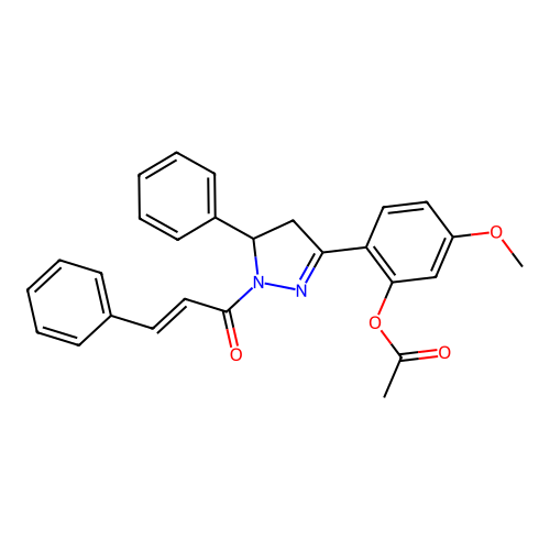 (E)-2-(1-cinnamoyl-5-phenyl-4,5-dihydro-1H-pyrazol-3-yl)-5-methoxyphenyl acetate structure
