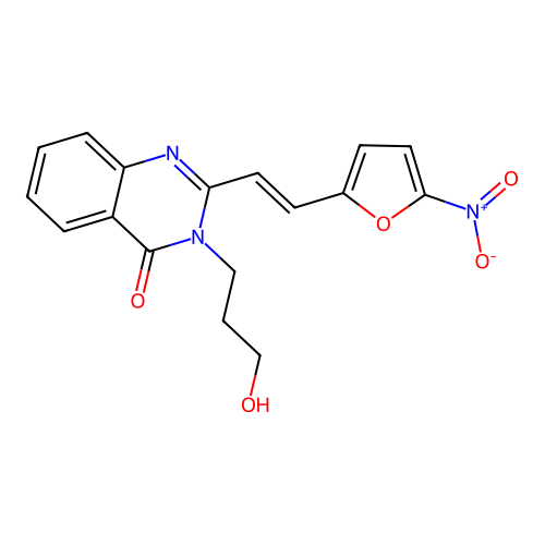 3-(3-hydroxypropyl)-2-[(E)-2-(5-nitrofuran-2-yl)ethenyl]quinazolin-4-one structure