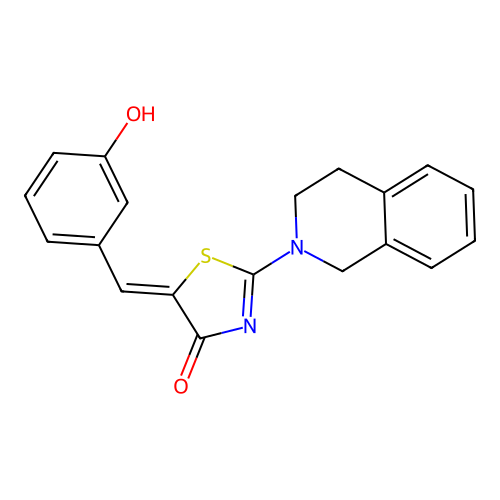 (5Z)-2-(3,4-dihydroisoquinolin-2(1H)-yl)-5-(3-hydroxybenzylidene)-1,3-thiazol-4(5H)-one structure