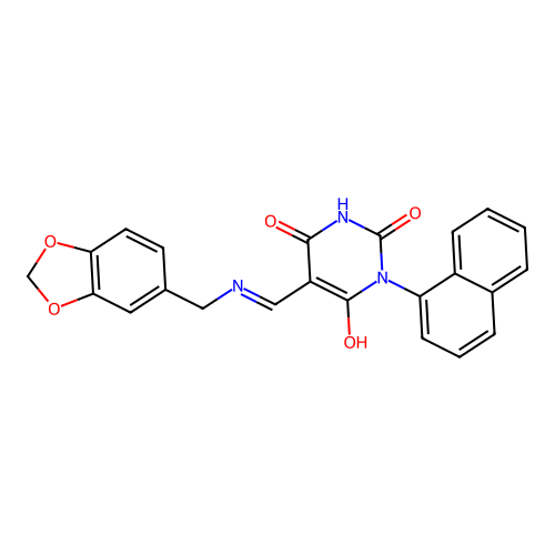 (5E)-5-[(1,3-benzodioxol-5-ylmethylamino)methylidene]-1-naphthalen-1-yl-1,3-diazinane-2,4,6-trione structure
