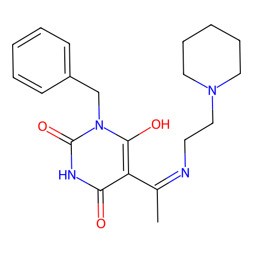 (5E)-1-benzyl-5-[1-(2-piperidin-1-ylethylamino)ethylidene]-1,3-diazinane-2,4,6-trione structure