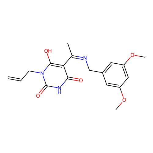 5-[1-[(3,5-dimethoxyphenyl)methylamino]ethylidene]-1-prop-2-enyl-1,3-diazinane-2,4,6-trione structure