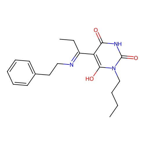 1-Butyl-5-[1-(2-phenylethylamino)propylidene]-1,3-diazinane-2,4,6-trione structure