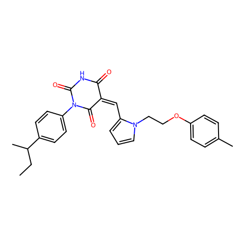 (5Z)-1-(4-butan-2-ylphenyl)-5-[[1-[2-(4-methylphenoxy)ethyl]pyrrol-2-yl]methylidene]-1,3-diazinane-2,4,6-trione structure