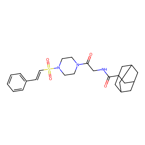 N-[2-oxo-2-[4-[(E)-2-phenylethenyl]sulfonylpiperazin-1-yl]ethyl]adamantane-1-carboxamide structure