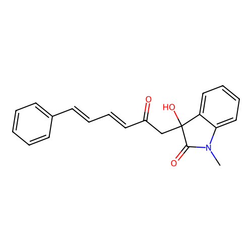 3-hydroxy-1-methyl-3-[(3E,5E)-2-oxo-6-phenylhexa-3,5-dienyl]indol-2-one structure