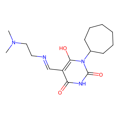 (E)-1-cycloheptyl-5-(((2-(dimethylamino)ethyl)amino)methylene)pyrimidine-2,4,6(1H,3H,5H)-trione structure