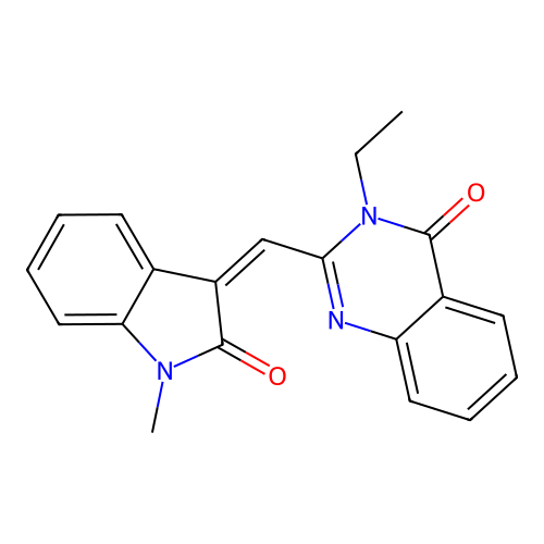 3-Ethyl-2-(1-methyl-2-oxo-1,2-dihydro-indol-3-ylidenemethyl)-3H-quinazolin-4-one structure