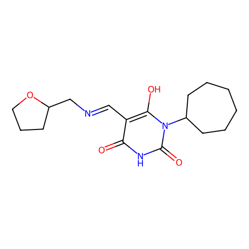 (5E)-1-cycloheptyl-5-[(oxolan-2-ylmethylamino)methylidene]-1,3-diazinane-2,4,6-trione structure