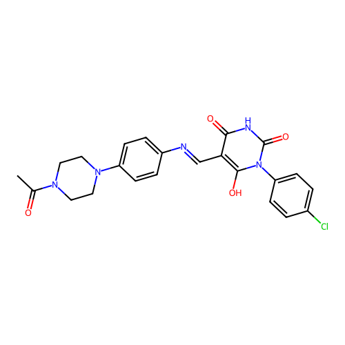 (5E)-5-[[4-(4-acetylpiperazin-1-yl)anilino]methylidene]-1-(4-chlorophenyl)-1,3-diazinane-2,4,6-trione structure