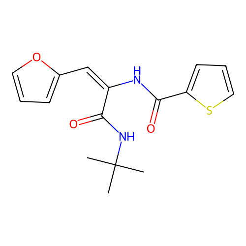 Thiophene-2-carboxylic acid (1-tert-butylcarbamoyl-2-furan-2-yl-vinyl)-amide structure