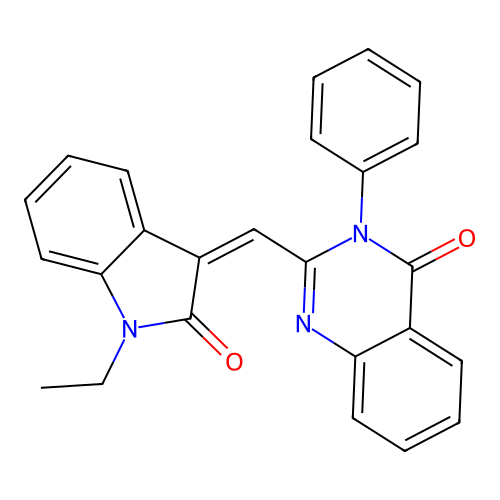 2-(1-Ethyl-2-oxo-1,2-dihydro-indol-3-ylidenemethyl)-3-phenyl-3H-quinazolin-4-one structure