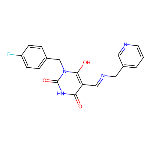 (5E)-1-[(4-fluorophenyl)methyl]-5-[(pyridin-3-ylmethylamino)methylidene]-1,3-diazinane-2,4,6-trione structure