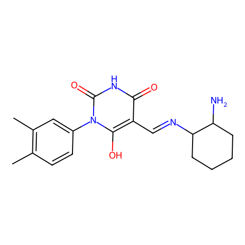 (5E)-5-[[(2-aminocyclohexyl)amino]methylidene]-1-(3,4-dimethylphenyl)-1,3-diazinane-2,4,6-trione structure