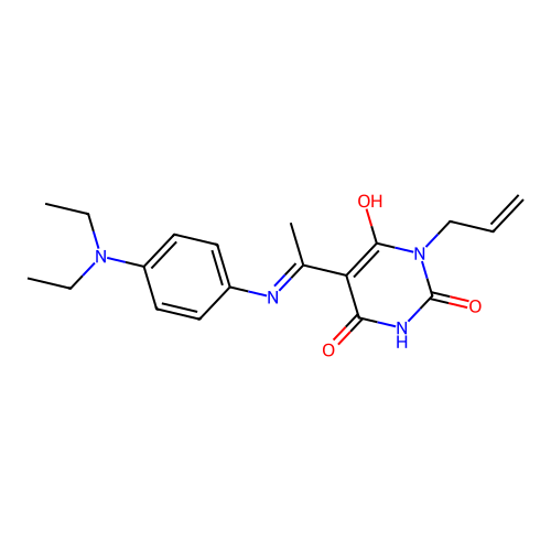 (5E)-5-[1-[4-(diethylamino)anilino]ethylidene]-1-prop-2-enyl-1,3-diazinane-2,4,6-trione structure
