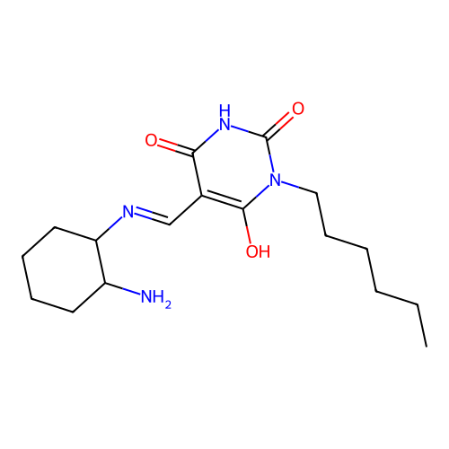 (5E)-5-[[(2-aminocyclohexyl)amino]methylidene]-1-hexyl-1,3-diazinane-2,4,6-trione structure