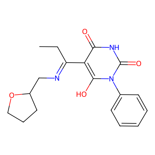 (5E)-5-[1-(oxolan-2-ylmethylamino)propylidene]-1-phenyl-1,3-diazinane-2,4,6-trione structure