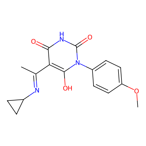 (5E)-5-[1-(cyclopropylamino)ethylidene]-1-(4-methoxyphenyl)-1,3-diazinane-2,4,6-trione structure