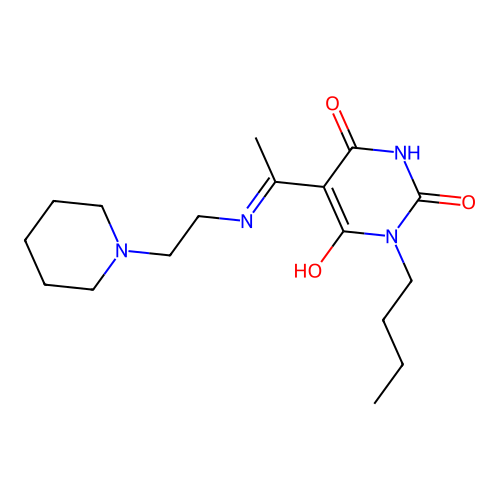 (5E)-1-butyl-5-[1-(2-piperidin-1-ylethylamino)ethylidene]-1,3-diazinane-2,4,6-trione structure