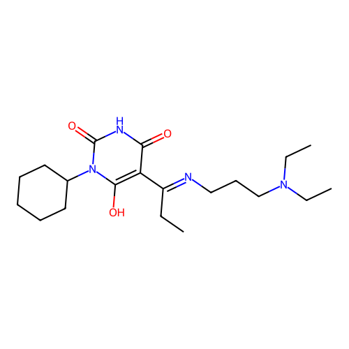 1-cyclohexyl-5-[1-[3-(diethylamino)propylamino]propylidene]-1,3-diazinane-2,4,6-trione structure