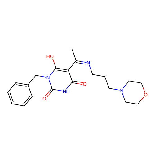 (5E)-1-benzyl-5-[1-(3-morpholin-4-ylpropylamino)ethylidene]-1,3-diazinane-2,4,6-trione structure