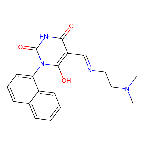 (5Z)-5-({[2-(dimethylamino)ethyl]amino}methylidene)-1-(naphthalen-1-yl)pyrimidine-2,4,6(1H,3H,5H)-trione structure