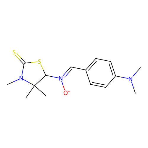(Z)-N-(4-(dimethylamino)benzylidene)-3,4,4-trimethyl-2-thioxothiazolidin-5-amine oxide structure