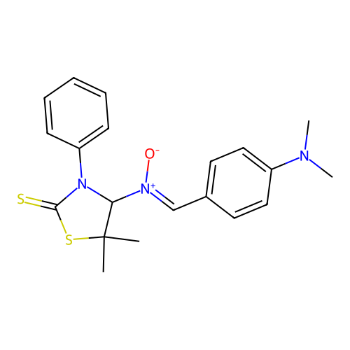 4-[(Z)-[4-(dimethylamino)benzylidene](oxido)-lambda~5~-azanyl]-5,5-dimethyl-3-phenyl-1,3-thiazolidine-2-thione structure