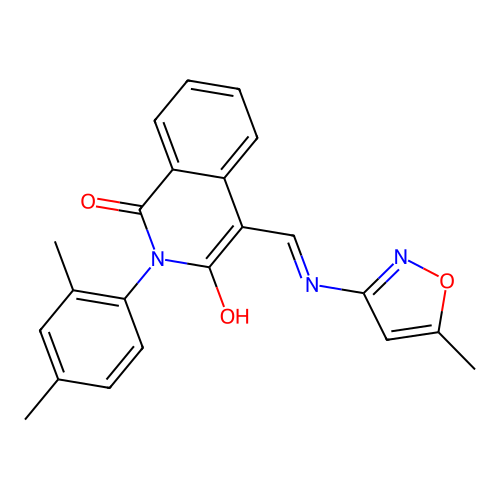 (4E)-2-(2,4-dimethylphenyl)-4-[[(5-methyl-1,2-oxazol-3-yl)amino]methylidene]isoquinoline-1,3-dione structure
