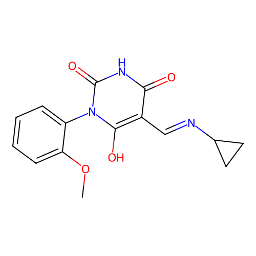 (5E)-5-[(cyclopropylamino)methylidene]-1-(2-methoxyphenyl)-1,3-diazinane-2,4,6-trione structure