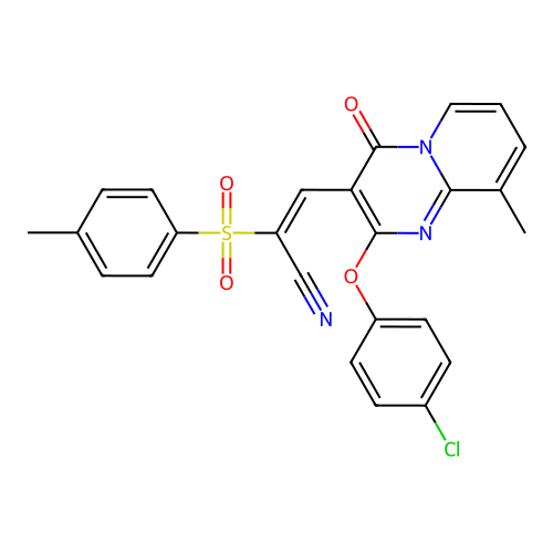 (2E)-3-[2-(4-CHLOROPHENOXY)-9-METHYL-4-OXO-4H-PYRIDO[1,2-A]PYRIMIDIN-3-YL]-2-(4-METHYLBENZENESULFONYL)PROP-2-ENENITRILE structure