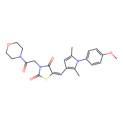 (5E)-5-[[1-(4-methoxyphenyl)-2,5-dimethylpyrrol-3-yl]methylidene]-3-(2-morpholin-4-yl-2-oxoethyl)-1,3-thiazolidine-2,4-dione structure