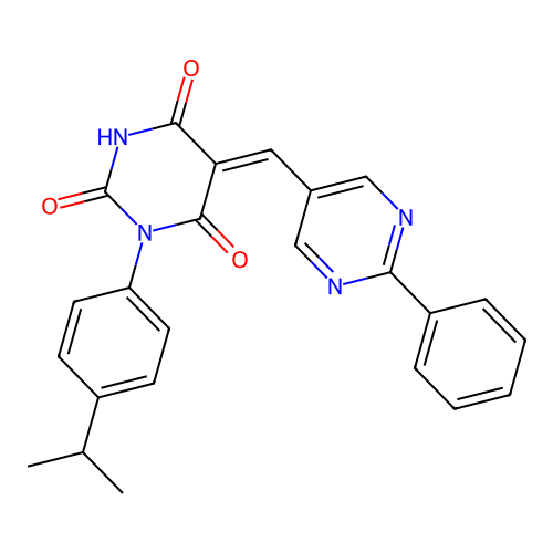 (5Z)-5-[(2-phenylpyrimidin-5-yl)methylidene]-1-(4-propan-2-ylphenyl)-1,3-diazinane-2,4,6-trione structure