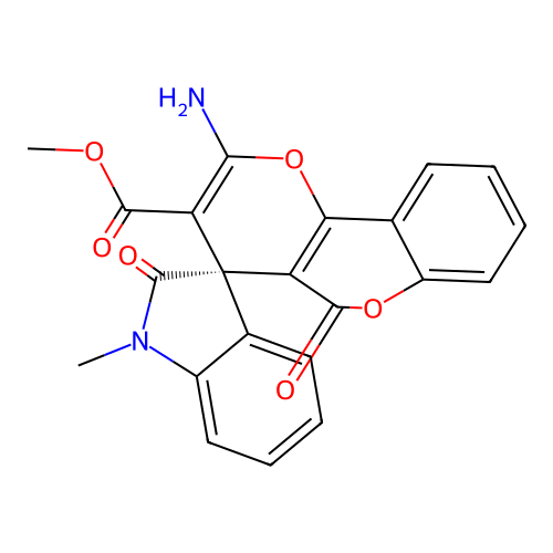 (S)-methyl 2'-amino-1-methyl-2,5'-dioxo-5'H-spiro[indoline-3,4'-pyrano[3,2-c]chromene]-3'-carboxylate structure