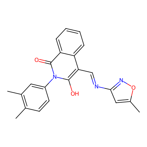 (4E)-2-(3,4-dimethylphenyl)-4-[[(5-methyl-1,2-oxazol-3-yl)amino]methylidene]isoquinoline-1,3-dione structure