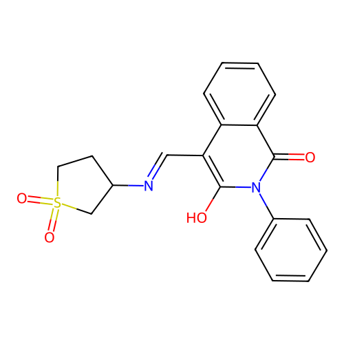 (4E)-4-[[(1,1-dioxothiolan-3-yl)amino]methylidene]-2-phenylisoquinoline-1,3-dione structure
